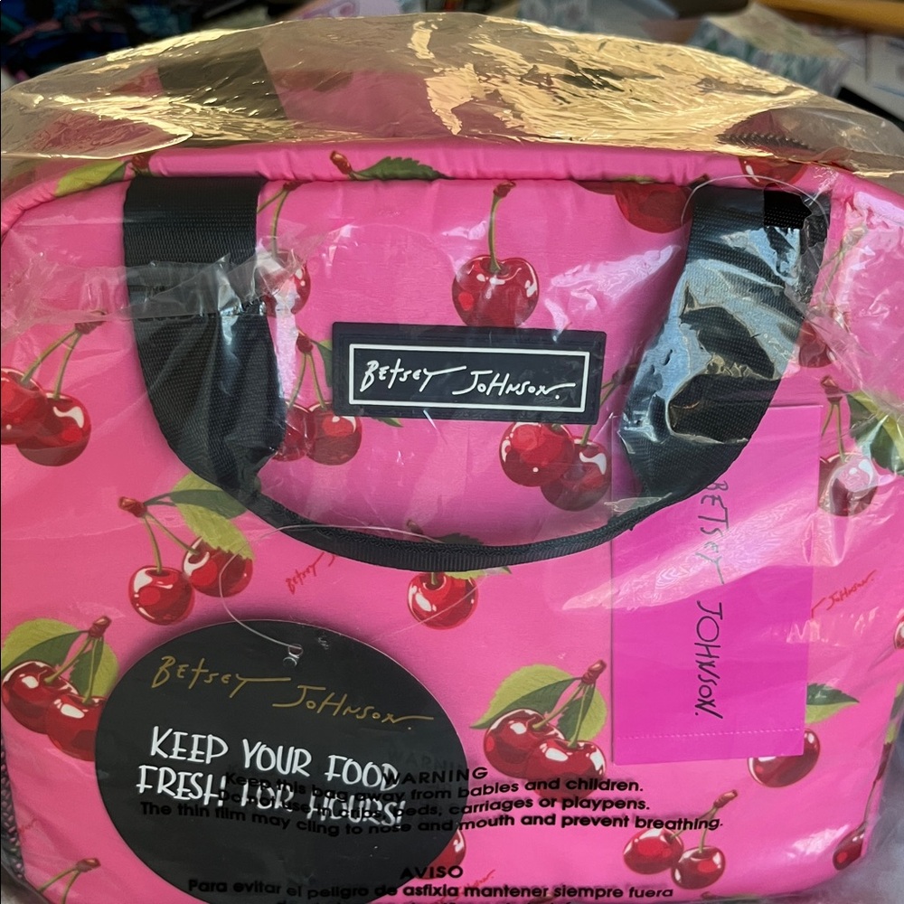 Betsey Johnson Cherry Print Pink Insulated Lunch Tote